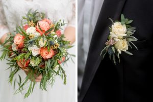 Brautstrauss und Blume für Bräutigam